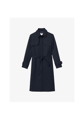 Womens Sandro Pleated-Panel Twill Trench Coat