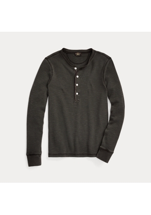 Garment-Dyed Waffle-Knit Henley Shirt