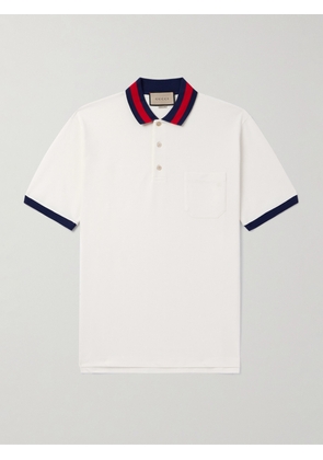 Gucci - Logo-Embroidered Cotton-Blend Piqué Polo Shirt - Men - White - XS