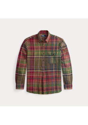 Classic Fit Plaid Linen Popover Shirt