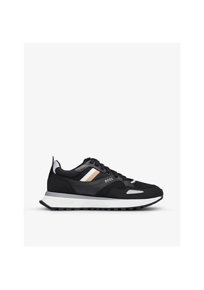 Mens Boss Brand-Print Mesh and Faux-Leather Low-Top Trainers