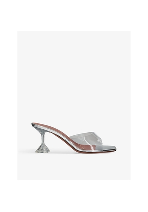 Womens Amina Muaddi Lupita Glass Square-Toe PVC Heeled Mules