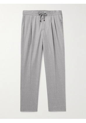 Brunello Cucinelli - Tapered Pleated Virgin Wool-Flannel Drawstring Trousers - Men - Gray - IT 44