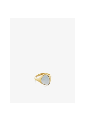 Womens Monica Vinader Rio 18ct Yellow Gold-Plated Vermeil Sterling-Silver and Aquamarine Signet Ring