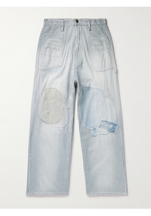 KAPITAL - Hickoree Port Wide-Leg Striped Patchwork Cotton-Twill Trousers - Men - Blue - 1