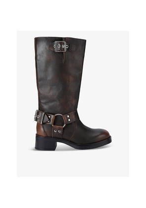 Womens Steve Madden Beau Buckle-Embellished Leather Boots