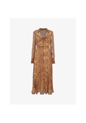 Womens Whistles Serpent Graphic-Print Long-Sleeve Woven Midi Dress