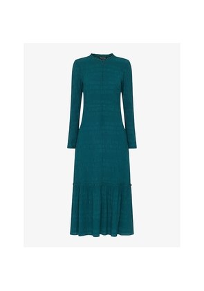 Womens Whistles Mila Long-Sleeve Flared-Hem Stretch-Woven Midi Dress