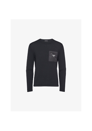 Mens Prada Brand-Plaque Patch-Pocket Wool Jumper