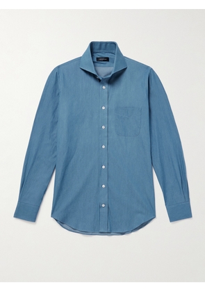 Thom Sweeney - Slim-Fit Cutaway-Collar Cotton-Chambray Shirt - Men - Blue - UK/US 15