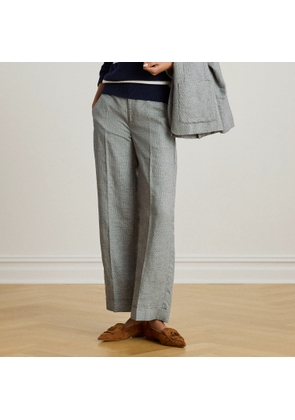 Basket-Weave Linen-Blend Cropped Trouser