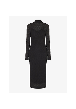Womens Whistles High-Neck Long-Sleeve Textured Knit Midi Dress