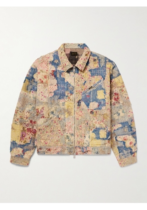 KAPITAL - Boro Distressed Patchwork Cotton and Linen-Blend Zip-Up Jacket - Men - Neutrals - 2