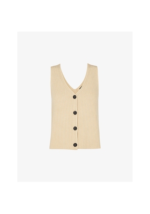 Womens Whistles Button-Front V-Neck Stretch-Cotton Tank