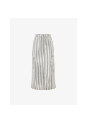 Womens Whistles Stripe-Print High-Rise Cotton and Linen-Blend Midi Skirt