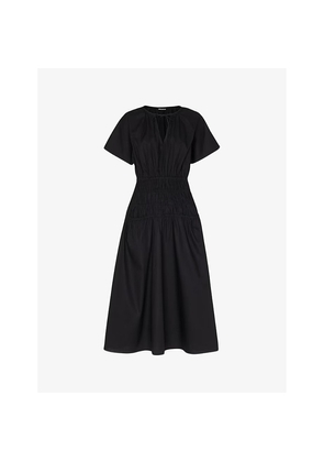 Womens Whistles Cut-Out Shirred-Waist Cotton Midi Dress