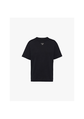 Mens Prada Short-Sleeved Logo-Tab Cotton-Jersey T-Shirt