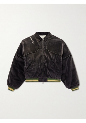 KAPITAL - Logo-Embroidered Zip-Detailed Cotton-Velvet Bomber Jacket - Men - Black - 2