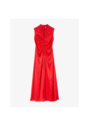 Womens Sandro Cut-Out Draped Satin Midi Dress