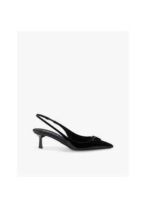 Womens Prada Pointed-Toe Branded Patent-Leather Heels