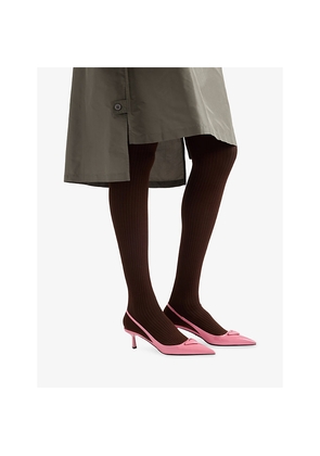 Womens Prada Pointed-Toe Branded Patent-Leather Heels
