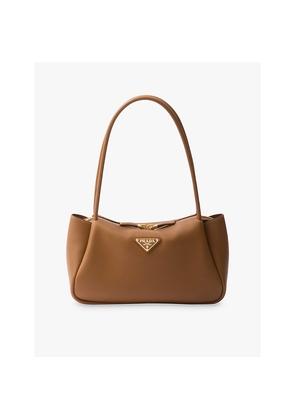 Womens Prada Brand-Plaque Medium Leather Shoulder Bag