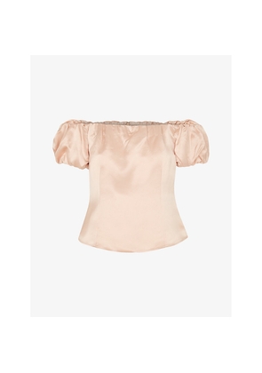 Womens Whistles Julia Bardot Frill-Sleeve Satin Top