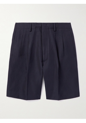 Loro Piana - Joetsu Straight-Leg Pleated Cotton and Linen-Blend Twill Bermuda Shorts - Men - Blue - IT 44