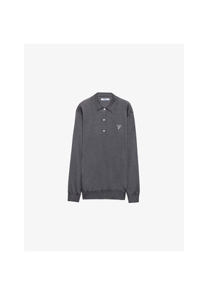 Womens Prada Logo-Embroidered Relaxed-Fit Silk Polo Shirt