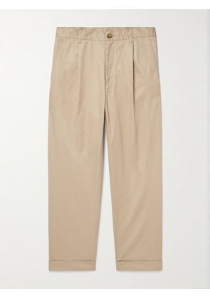 Beams Plus - Tapered Pleated Cotton-Twill Trousers - Men - Neutrals - S