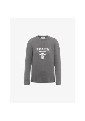 Womens Prada Logo-Intarsia Cashmere and Wool-Blend Sweater