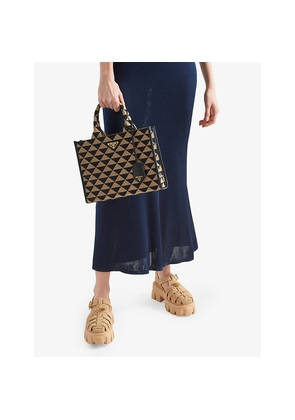 Womens Prada Monolith Logo-Plaque Chunky-Sole Caged Crochet Sandals