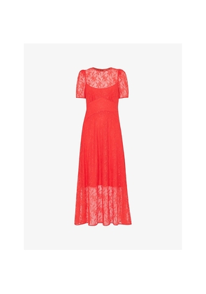 Womens Whistles Fay Lace-Embroidered Short-Sleeve Stretch-Woven Midi Dress