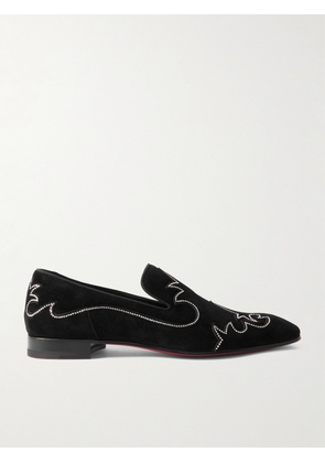 Christian Louboutin - Dandysiago Grosgrain-Trimmed Embellished Velvet Loafers - Men - Black - EU 41
