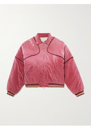 KAPITAL - Logo-Embroidered Zip-Detailed Cotton-Velvet Bomber Jacket - Men - Pink - 2