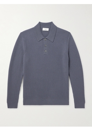Mr P. - Ribbed Cashmere Polo Shirt - Men - Blue - XS