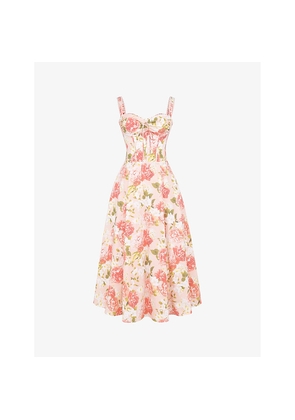 Womens House of CB Rosalee Floral-Print Stretch Cotton-Blend Midi Dress
