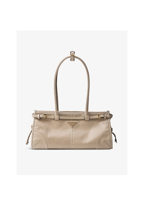 Womens Prada Brand-Plaque Medium Leather Shoulder Bag