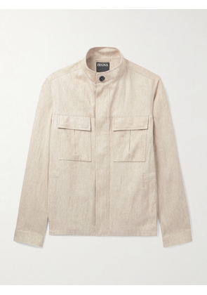 Zegna - Leather-Trimmed Linen Overshirt - Men - Neutrals - IT 50