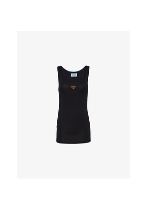 Womens Prada Ribbed Scoop-Neck Cotton Top