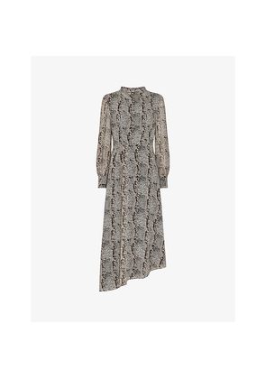 Womens Whistles Meg Snake-Print Woven Midi Dress