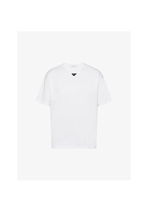 Mens Prada Logo-Plaque Crewneck Cotton T-Shirt