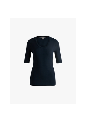 Womens Boss Scoop-Neck Ribbed Stretch-Jersey Top
