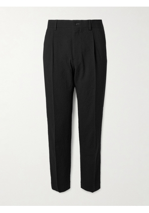 Mr P. - Daniel Tapered Pleated Wool-Blend Seersucker Suit Trousers - Men - Black - 28