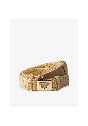 Prada Triangle-Buckle Raffia-Effect Woven Belt