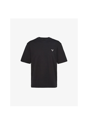 Mens Prada Logo-Patch Crewneck Cotton T-Shirt