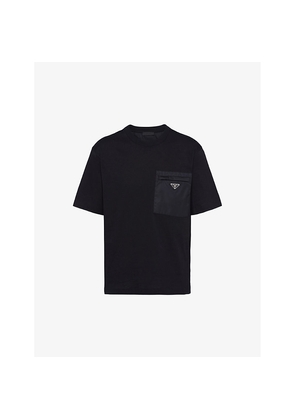 Mens Prada Re-Nylon Brand-Plaque Cotton and Nylon T-Shirt