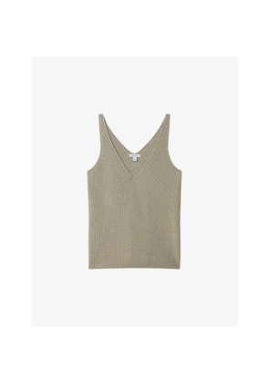 Womens Reiss Mika V-Neck Metallic Knitted Vest