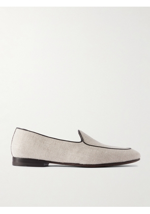 Manolo Blahnik - Modena Leather-Trimmed Linen-Twill Loafers - Men - Neutrals - UK 6