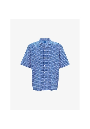Mens Hugo Logo-Print Relaxed-Fit Short-Sleeve Cotton Shirt